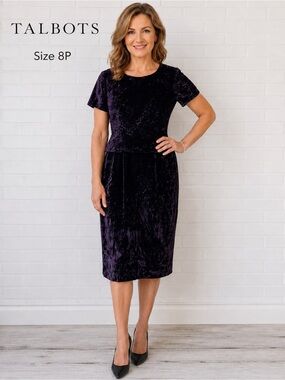 Vintage Talbots Petites Purple Burnout Velvet Dress Size 8P Cottagecore